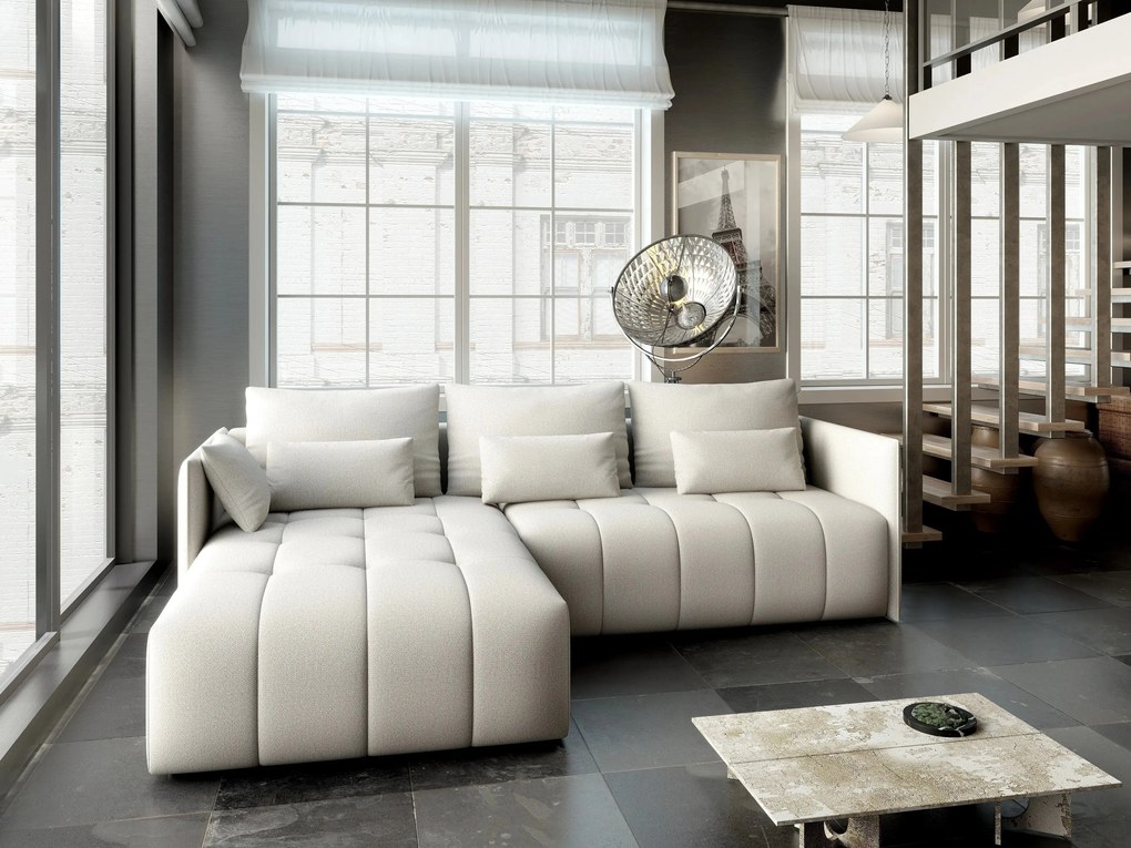 Colțar extensibil dumonde cu ladă de depozitare si sezut confortabil din spuma high-density, Malta Enjoy Beige 235x185 cm