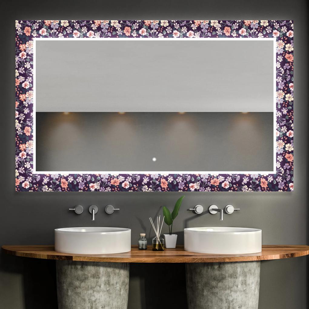 Oglindă decorativă cu iluminare de fundal pentru baie - Elegant Flowers