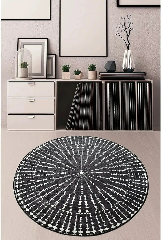 Covor BUIO DJT CAP, 140x140 cm, forma rotunda, tesatura de catifea/pol