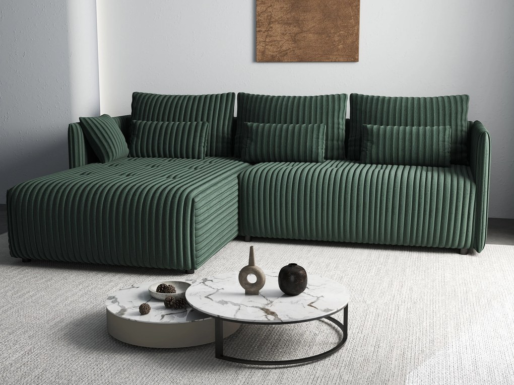 Colțar extensibil dumonde cu ladă de depozitare si sezut confortabil din spuma high-density, Malta Ambience Verde II 235x185 cm