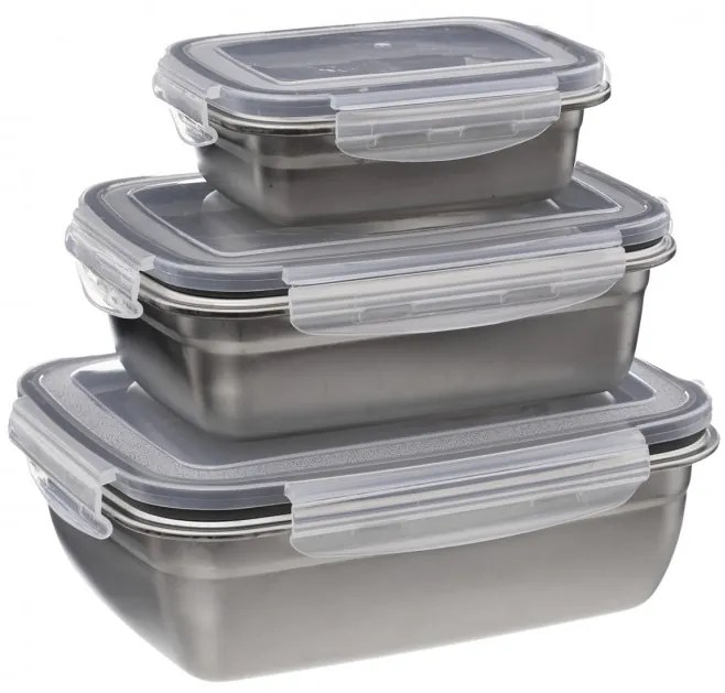 Set 3 caserole Dramen, inox, capace ermetice plastic, 350 ml, 850 ml, 1800 ml