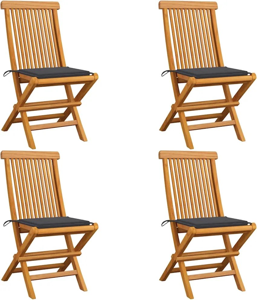 vidaXL Scaune de grădină cu perne antracit, 4 buc., lemn masiv de tec