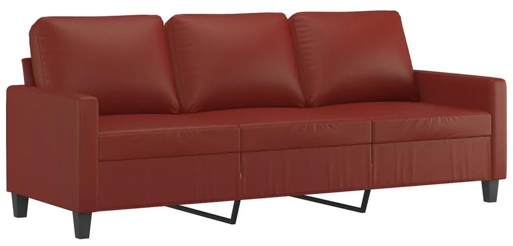 Canapea cu 3 locuri si taburet, rosu vin 180 cm piele ecologica