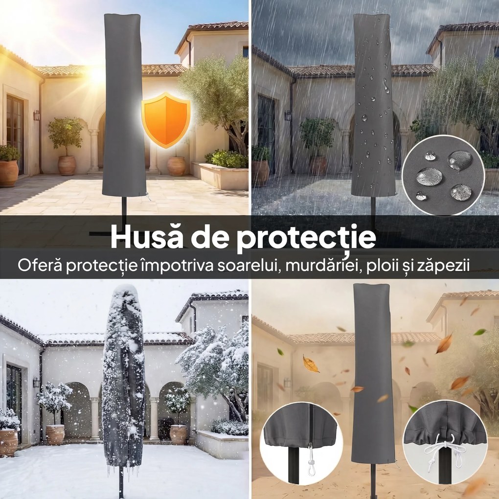 Outsunny Umbrelă cu Braț Lateral 3 m, Umbrelă Banana cu Manivelă, Culoare Bej | Aosom Romania