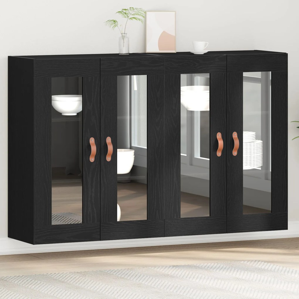 vidaXL Dulapuri montate pe perete , 2 buc, Negru Stejar, dimensiuni 69,5 x 34 x 90 cm, din lemn prelucrat.