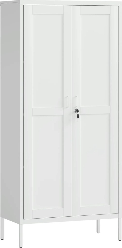 HOMCOM Dulap pentru Birou în Oțel cu 3 Rafturi Reglabile cu Serratură și 2 Chei, 80x40x175 cm, Alb | Aosom Romania