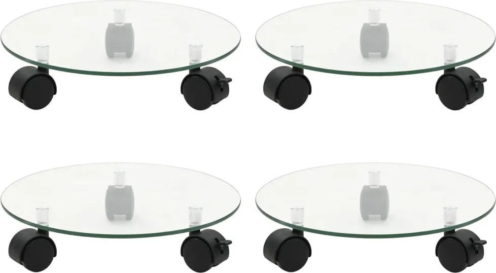 vidaXL Suport cu role de plante 4 buc. 28 cm sticlă securizată rotund