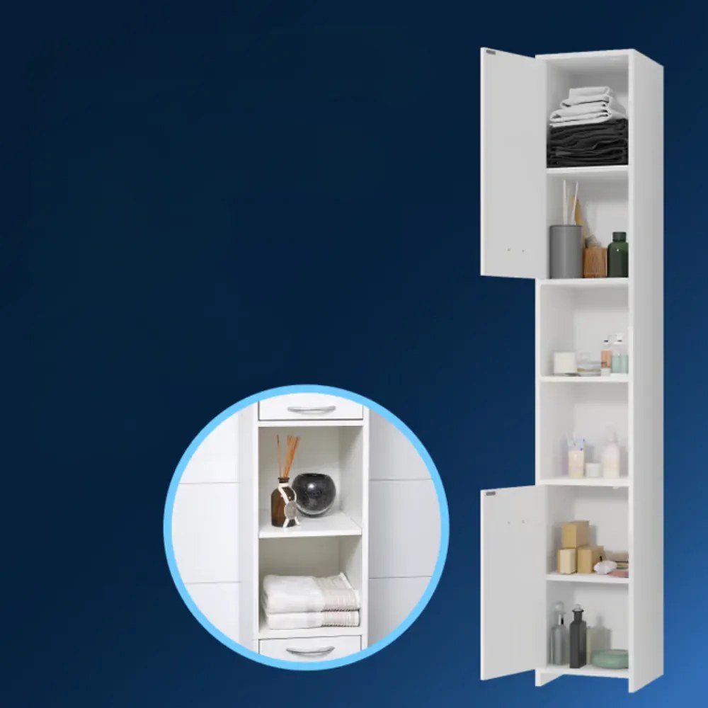 Dulap înalt de baie SILKE, 180×30×30cm, alb Casaria