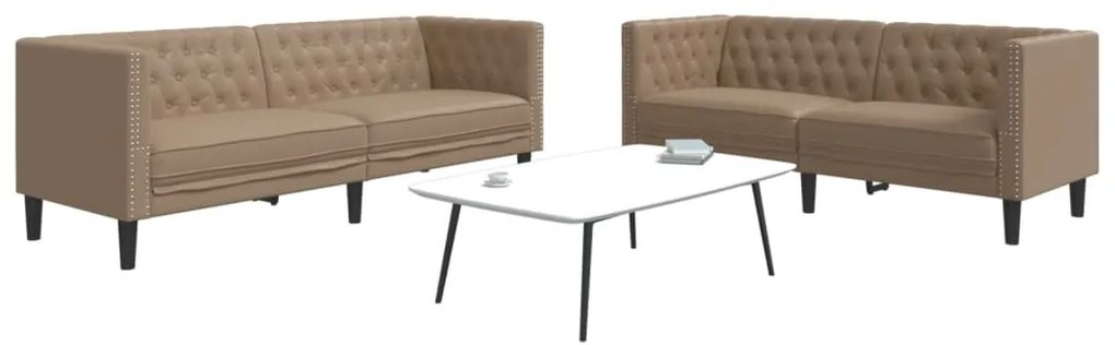vidaXL Set canapele Chesterfield cu 2 locuri, cappuccino, piele eco.