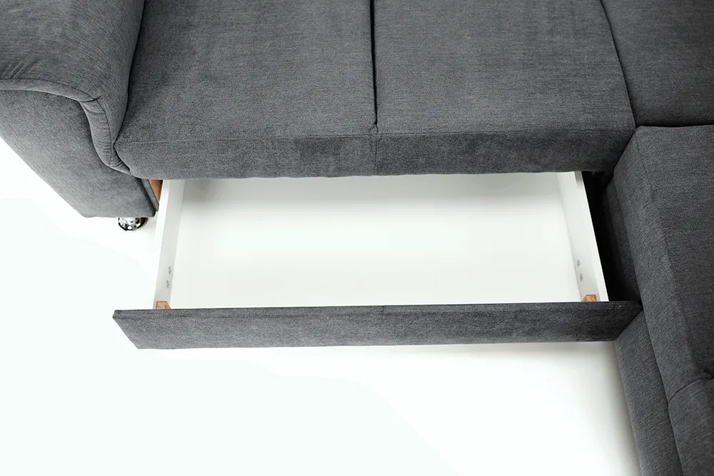 Colţar extensibil, material textil gri, model stânga, SANTIAGO