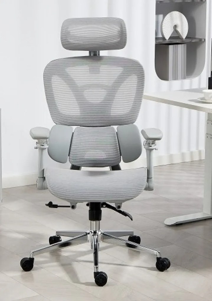RESIGILAT- METACHAIR DORO Scaun ergonomic, cotiere 6D, suport lombar dinamic, spătar reglabil înălțime, tetieră 2D, mecanism multifunctional inclinare/blocare, pivotant, Mesh, Gri