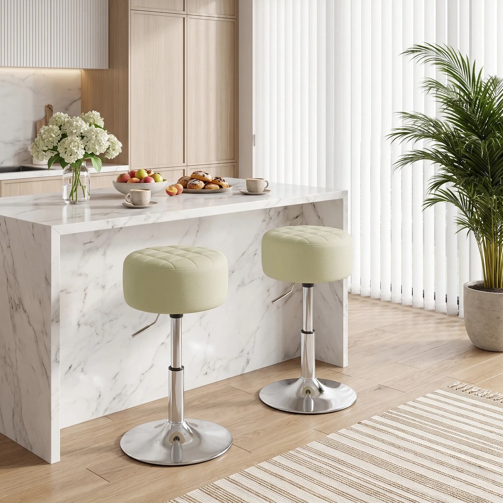 HOMCOM Scaun de Bar din Piele Ecologică PU, Reglabil pe Înălțime, Șezut Moale Gros, Rotire 360°, Pentru Insulă, Alb | Aosom Romania