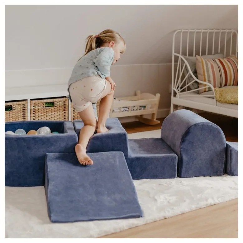 Teren de joacă din spumă gri deschis 3 buc. din catifea înălțime 30 cm 45x143 cm Montessori – Meowbaby