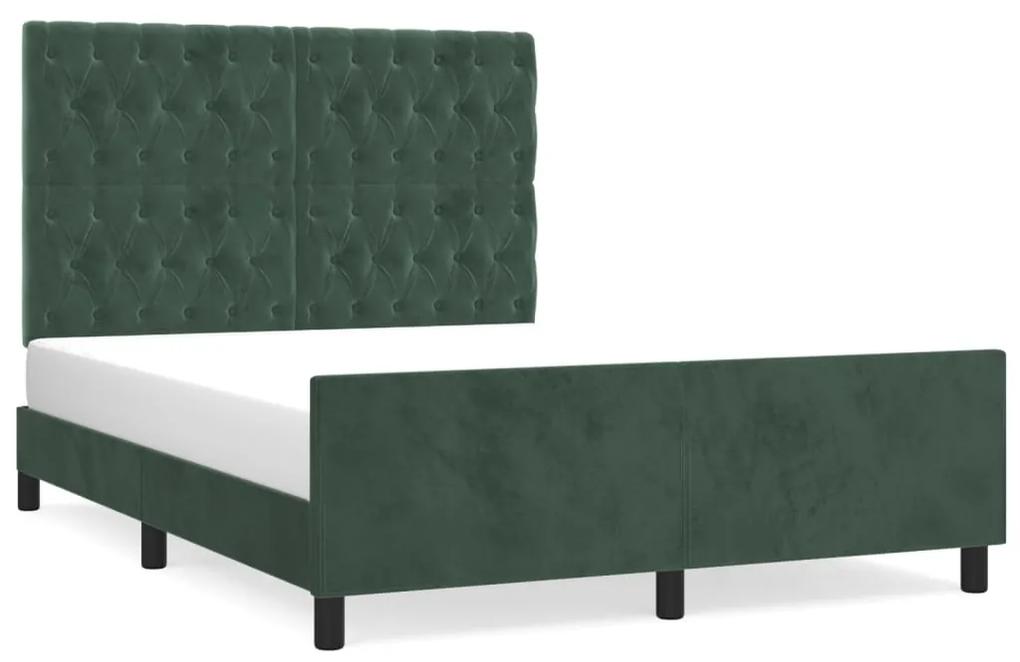 3125943 vidaXL Cadru de pat cu tăblie, verde închis, 140x200 cm, catifea