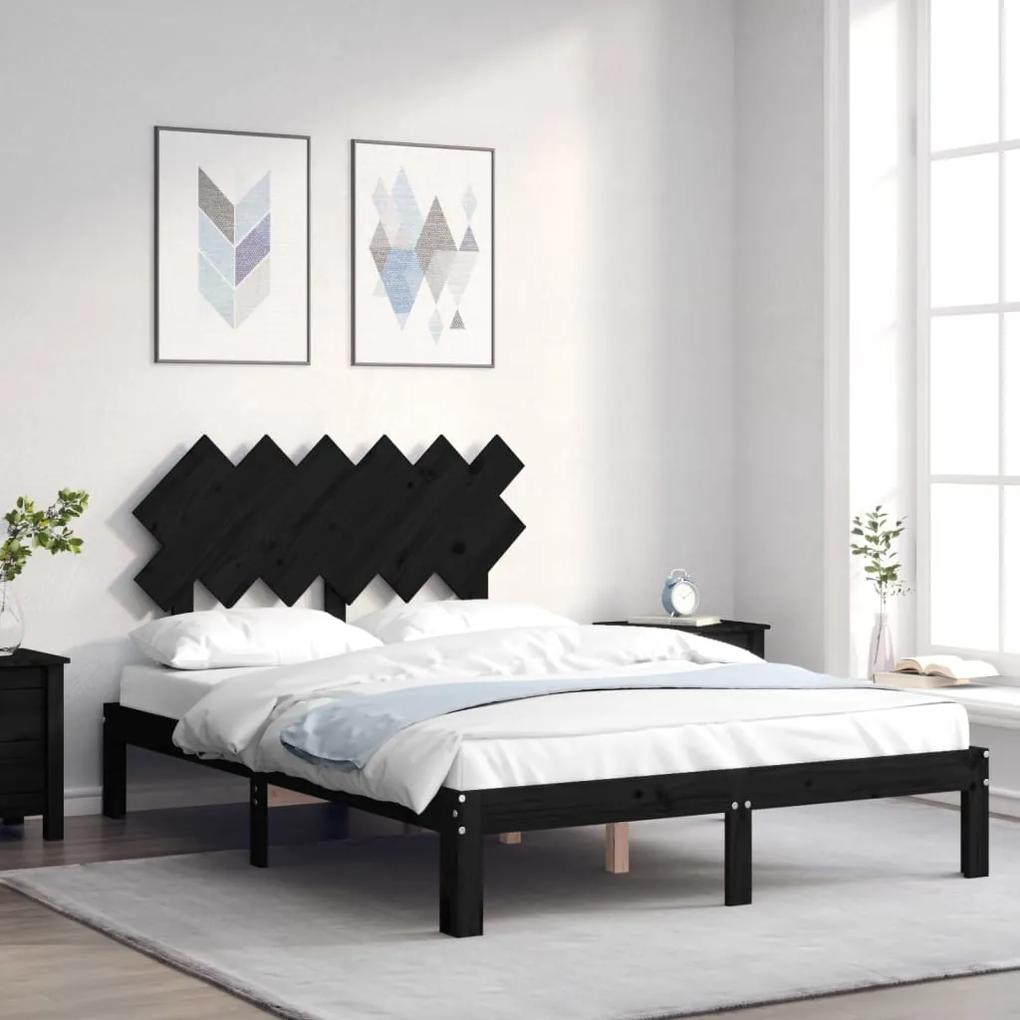 3193705 vidaXL Cadru de pat cu tăblie dublu, negru, lemn masiv