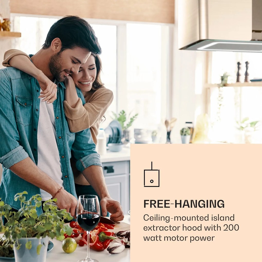 Klarstein Futurelight Smart hotă insulă Recirculare 420m³/h LED din oțel inoxidabil