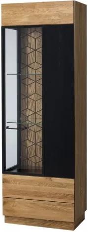 Vitrina din lemn si furnir, cu 1 usa Mosaic 11 Stejar / Negru, l67xA42xH196 cm