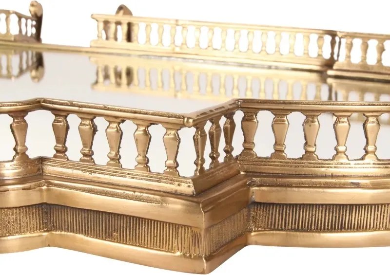 Tavă din alamă, auriu, cu fund din oglindă, balustradă cu baluștri și trepte sculptate, 8 x 85 x 51 cm, „Bérénice”