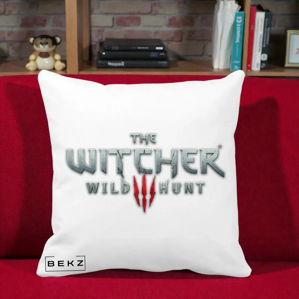 Perna Personalizata The Witcher 3 Wild Hunt, 40x40 cm, Alba Mata, Husa Detasabila, Perna Inclusa, BEKZ®