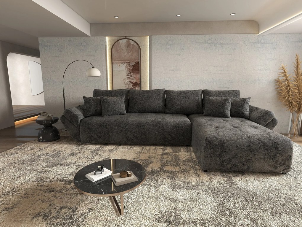 Colțar extensibil dumonde cu ladă de depozitare si sezut confortabil din spuma high-density, Berlin XL Euphoria Negru 350x185 cm II