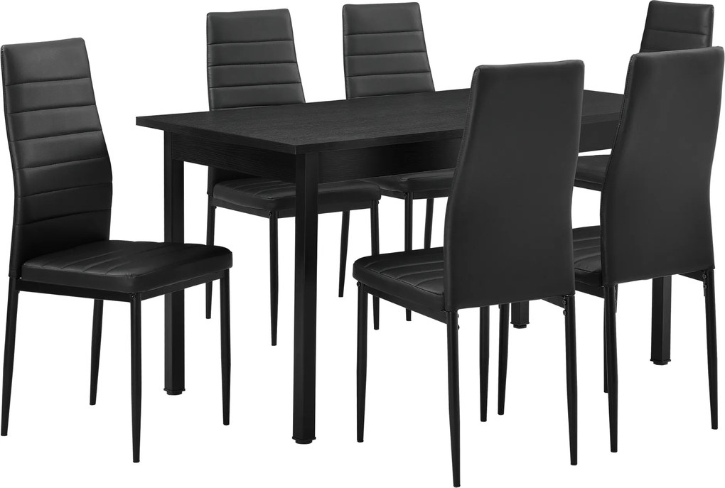 [en.casa]® Masa de bucatarie/salon design modern - masa cu 6 scaune imitatie de piele (negru)