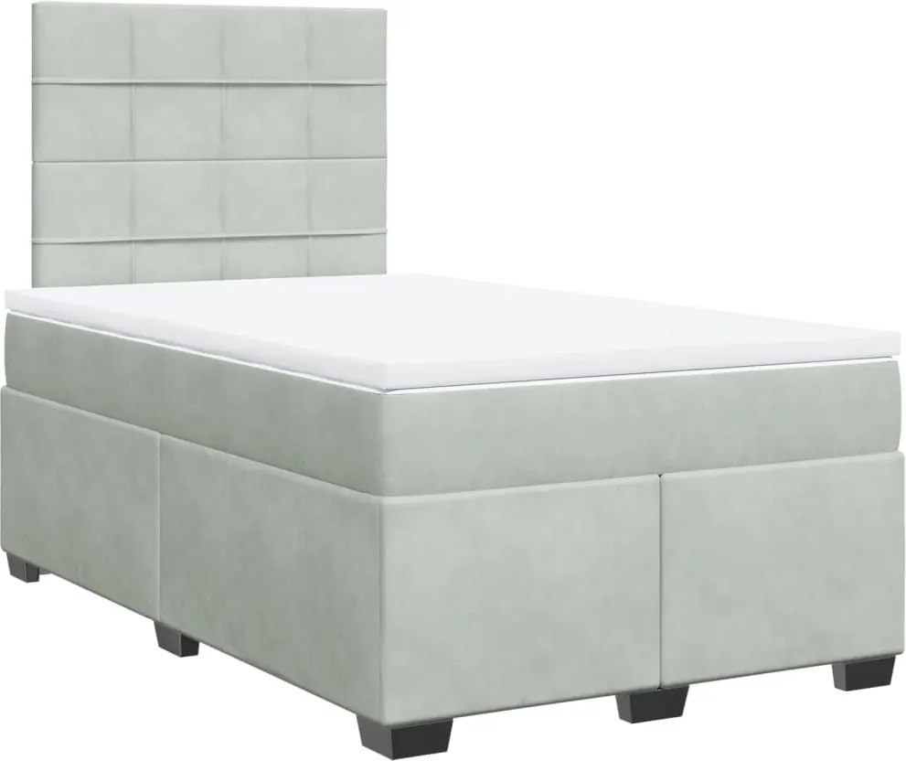 vidaXL Pat box spring cu saltea, gri deschis, 120x190 cm, catifea