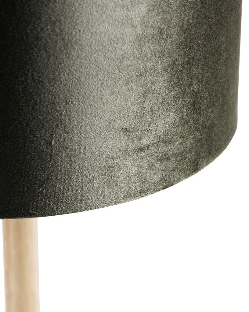 Tafellamp hout met velours kap groen 35cm - Mels