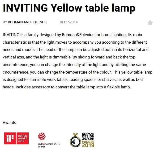 Veioza LED dimabila / Lampa de birou design ultra-modern INVITING galbena