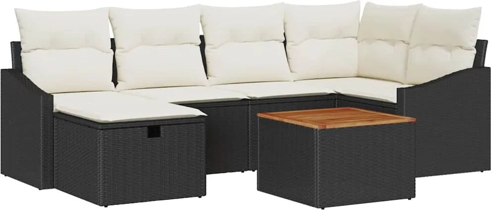 vidaXL Set de canapele pentru grădină cu pernă 7 pcs Negru poliratan