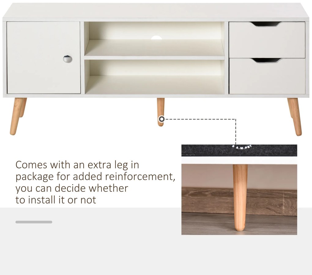 HOMCOM Mobilier Suport TV Modern din Lemn Alb, Mobilier Suport TV de Design pentru TV Max. 42" 120x28x44cm