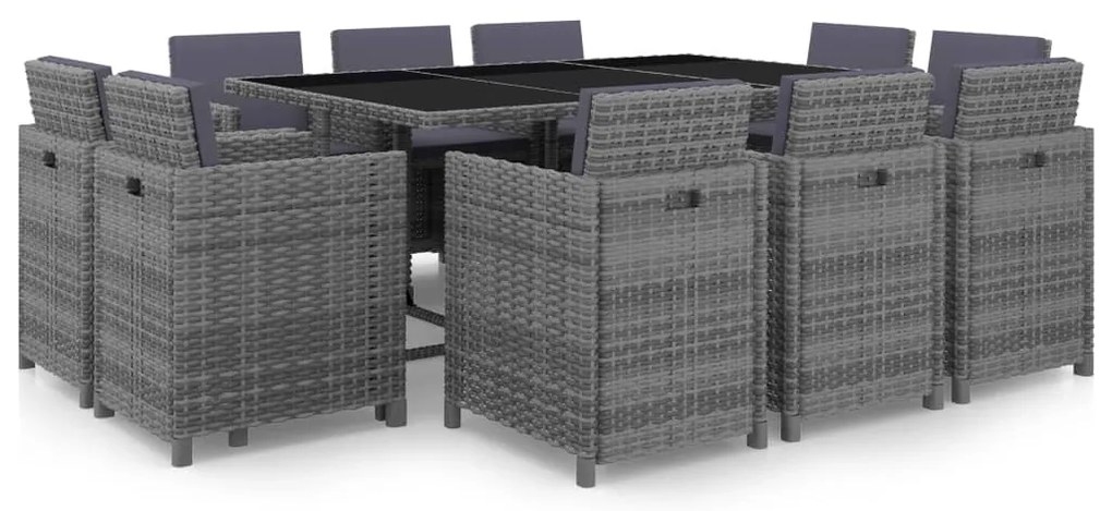 vidaXL Set mobilier de exterior cu perne, 11 piese, gri, poliratan