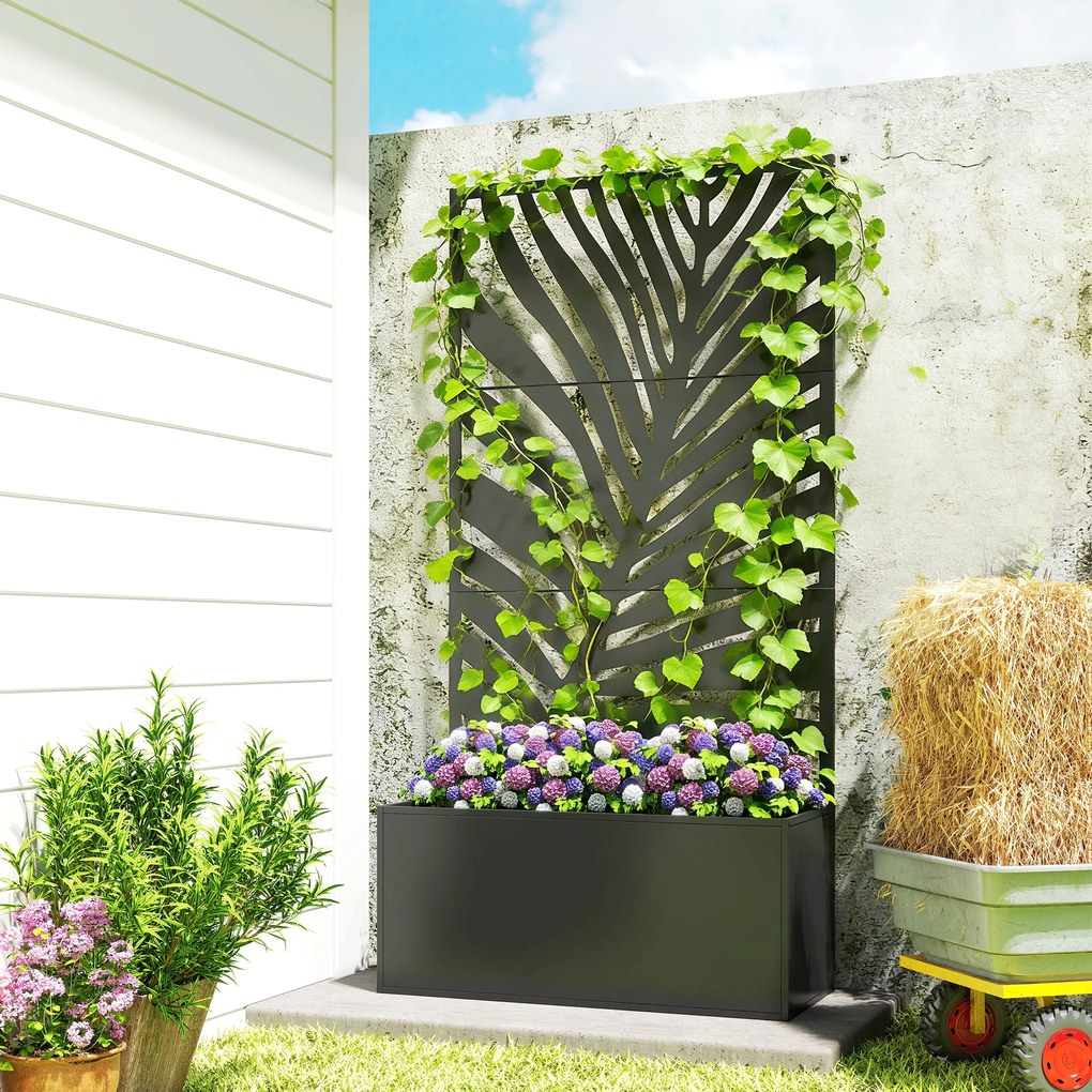 Outsunny Jardinieră cu spalier, ladă de flori, cu paravan, pentru plante cățărătoare, metal, 90 x 40 x 180 cm, negru | Aosom Romania