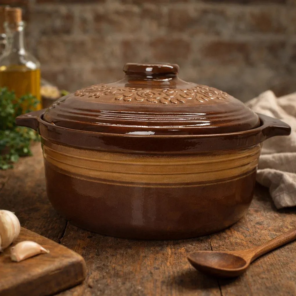 Oala pentru sarmale si friptura glazurata din ceramica, 4 litri