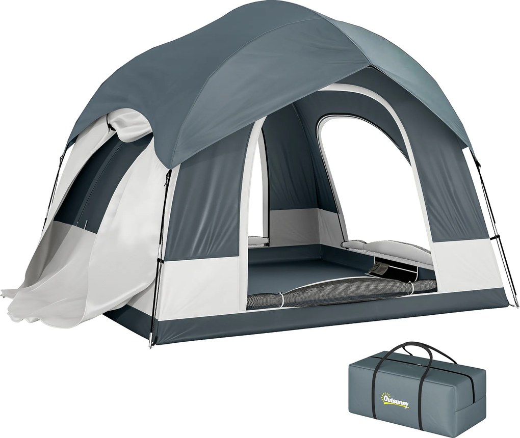 Outsunny Cort de camping pentru 2-4 persoane, impermeabil, cort de familie cu 3 uși, acoperiș de ploaie detașabil, folie de sol, geantă de transport, albastru închis | Aosom Romania