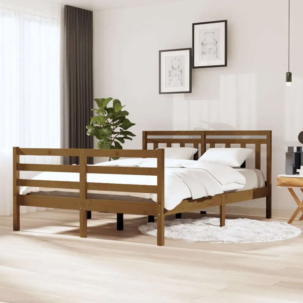 3100637 vidaXL Cadru de pat, maro miere, 140x190 cm, lemn masiv