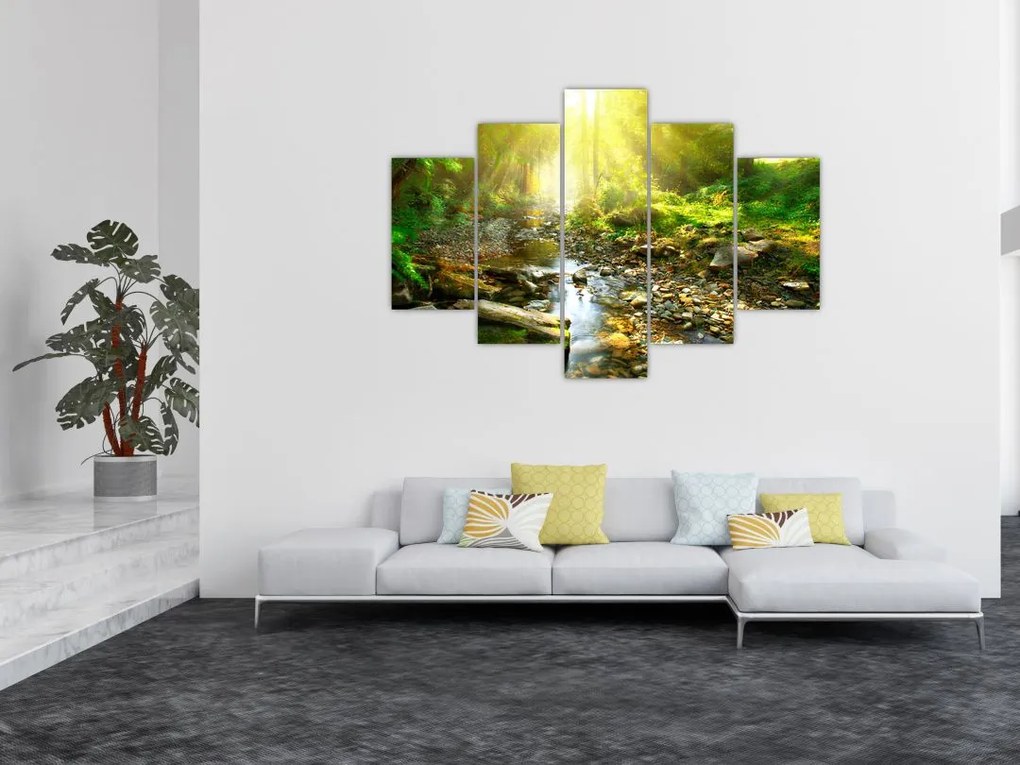 Tablou cu râul în pădurea verde (150x105 cm)