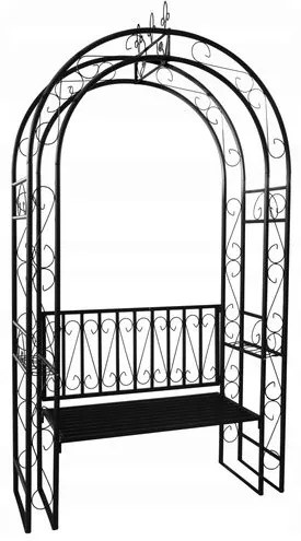 Arcada metalica, pergola, pentru gradina, cu banca, 130x48x238 cm