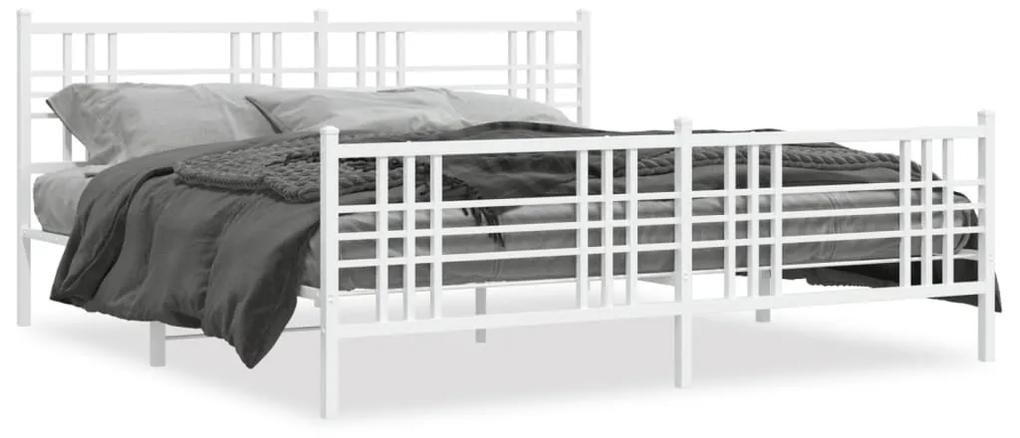 376397 vidaXL Cadru de pat metalic cu tăblie de cap/picioare, alb, 193x203 cm