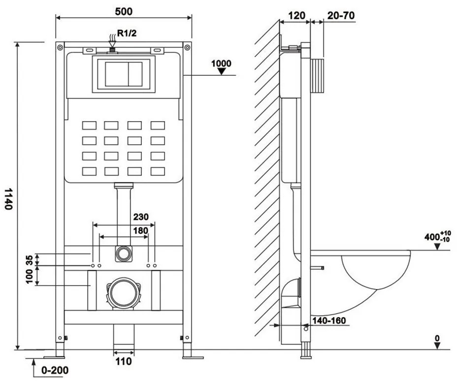Set rezervor WC montat pe perete Roya Doris 21W