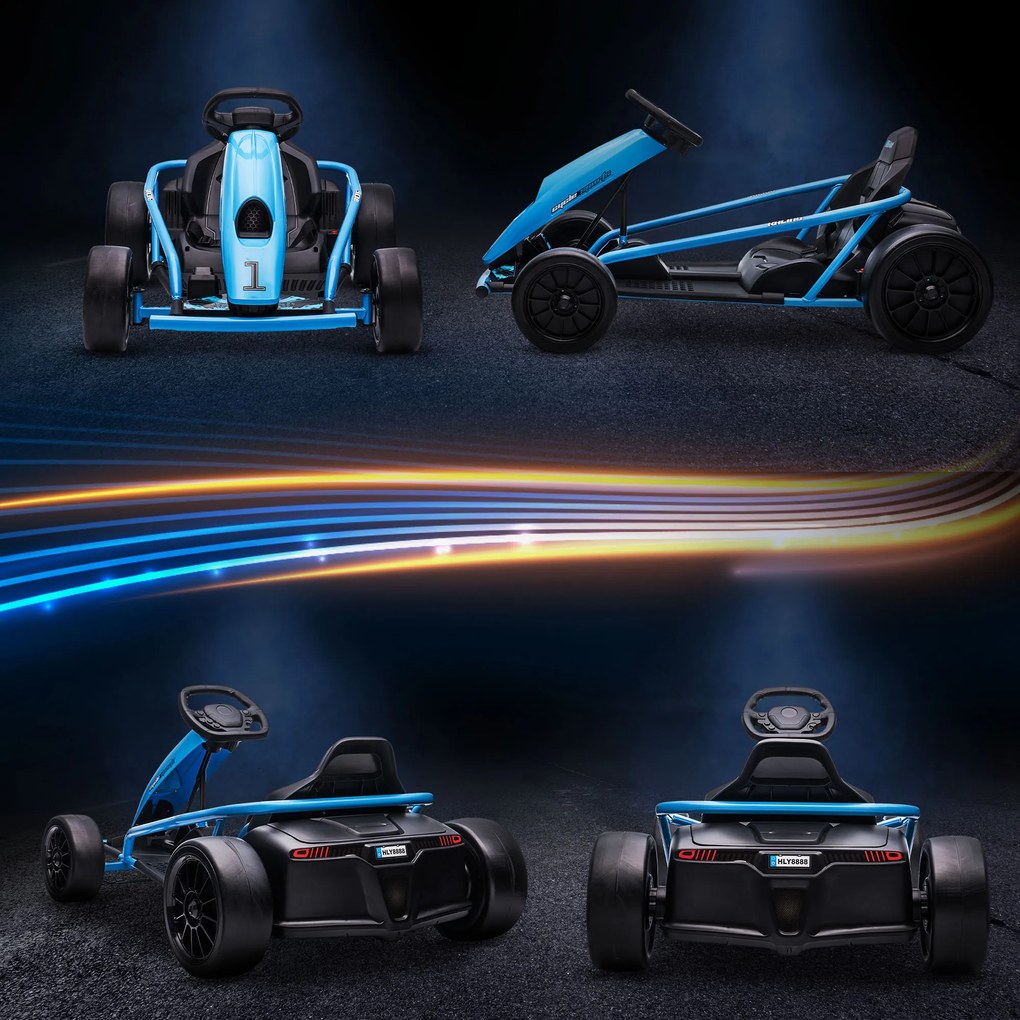 HOMCOM Go Kart Electric pentru Copii, Kart cu Pedale pentru Copii cu Pornire Lentă, Claxon, 115x77x54 cm, Albastru | Aosom Romania