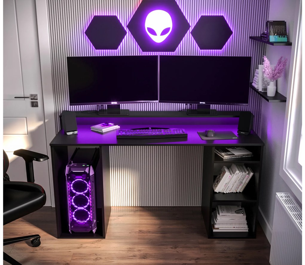 Masă PC pentru gaming Garrick 1 (negru) (cu iluminat LED RGB). 1064134