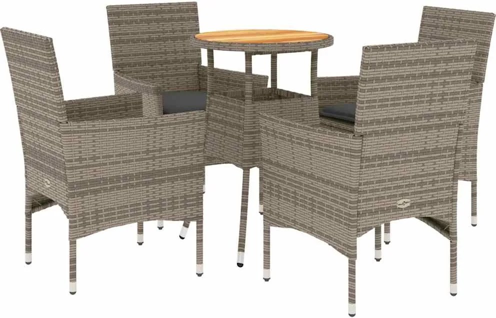 vidaXL Set mobilier grădină cu perne 5 piese gri poliratan/lemn acacia