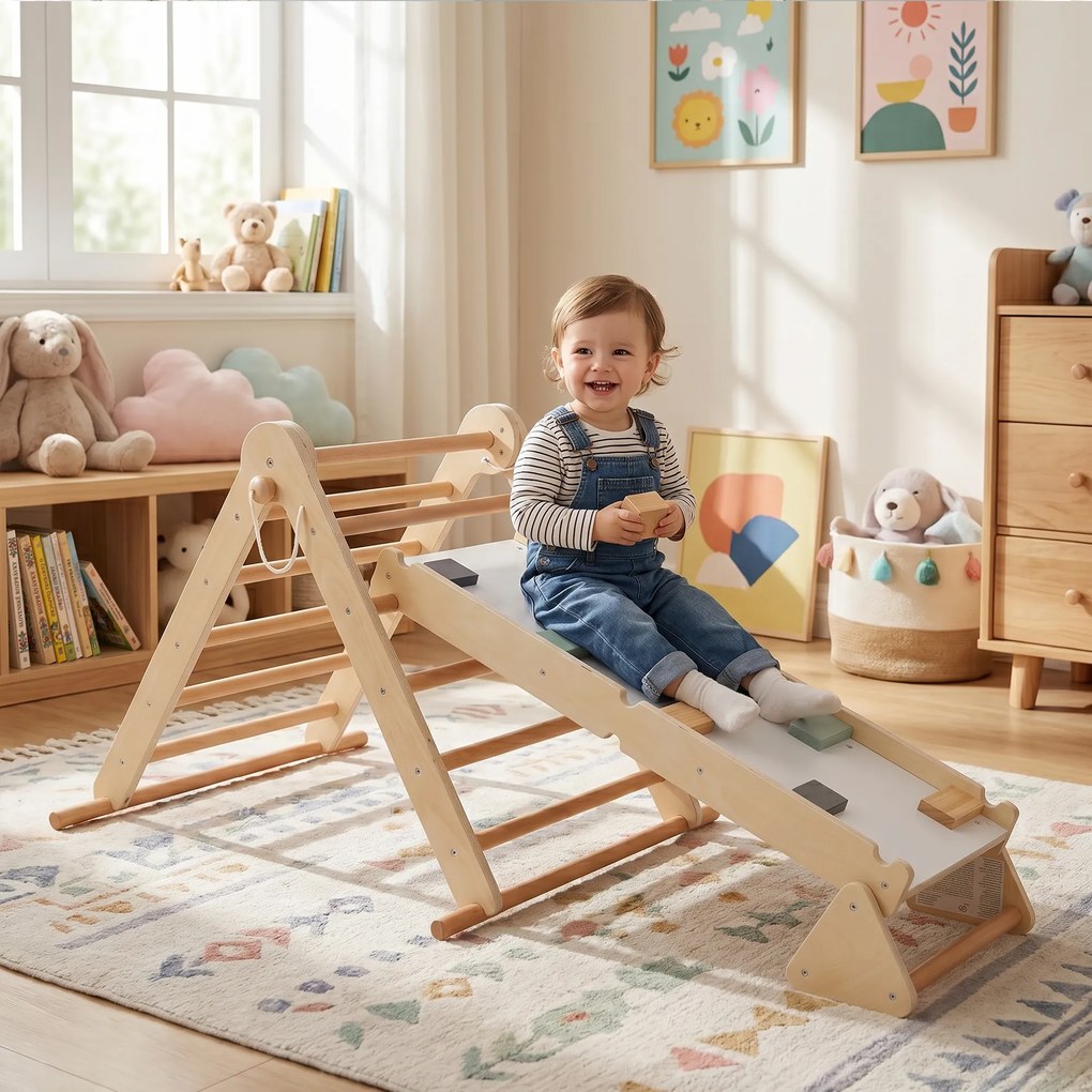 Montessori Triunghiul Pikler 3în1, natural/mix de culori, OPRIN