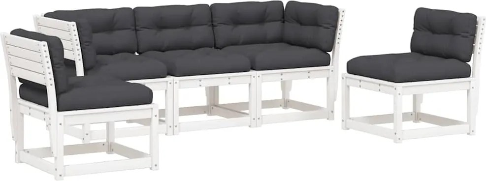 vidaXL Set canapele de grădină cu perne 5 piese alb lemn masiv de pin