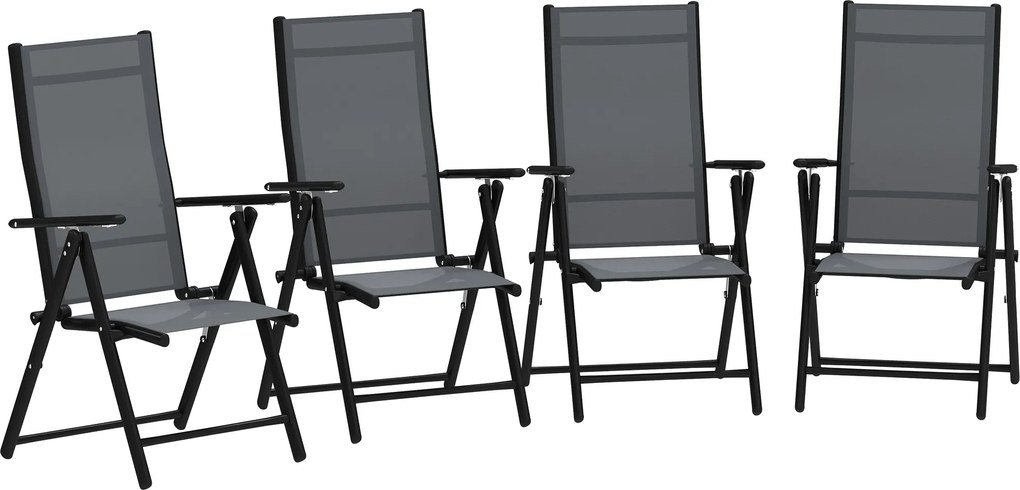 Outsunny Set de 4 Scaune Pliabile pentru Grădină cu Spătar și Șezut din Plasă, 56x69x106 cm, Gri | Aosom Romania