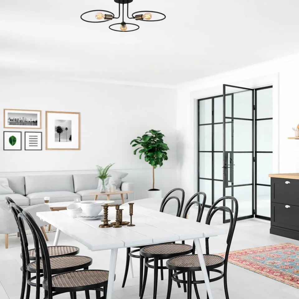 Lustra 3 Becuri Circle - 1341, Soclu E27, Max. 40W, Culoare Negru