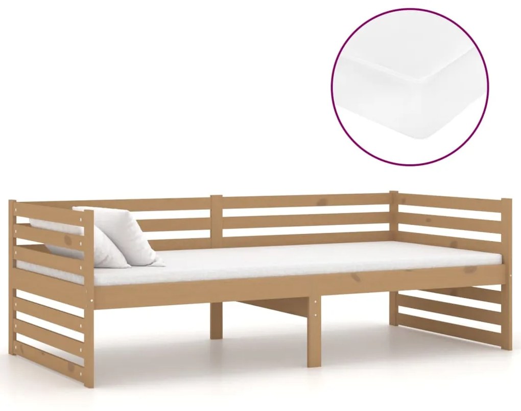 3083652 vidaXL Pat de zi cu saltea, maro miere, 90x200 cm, lemn masiv de pin