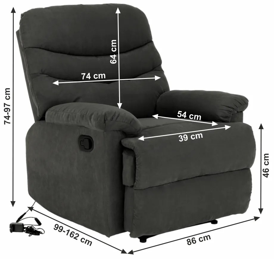 Fotoliu reglabil masaj, material textil catifea gri, LAMBERT