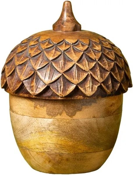 Lumânare decorativă din lemn de mango în formă de ghindă, capac sculptat, finisaj natural, 16,5 x 15 cm, „Chêne”