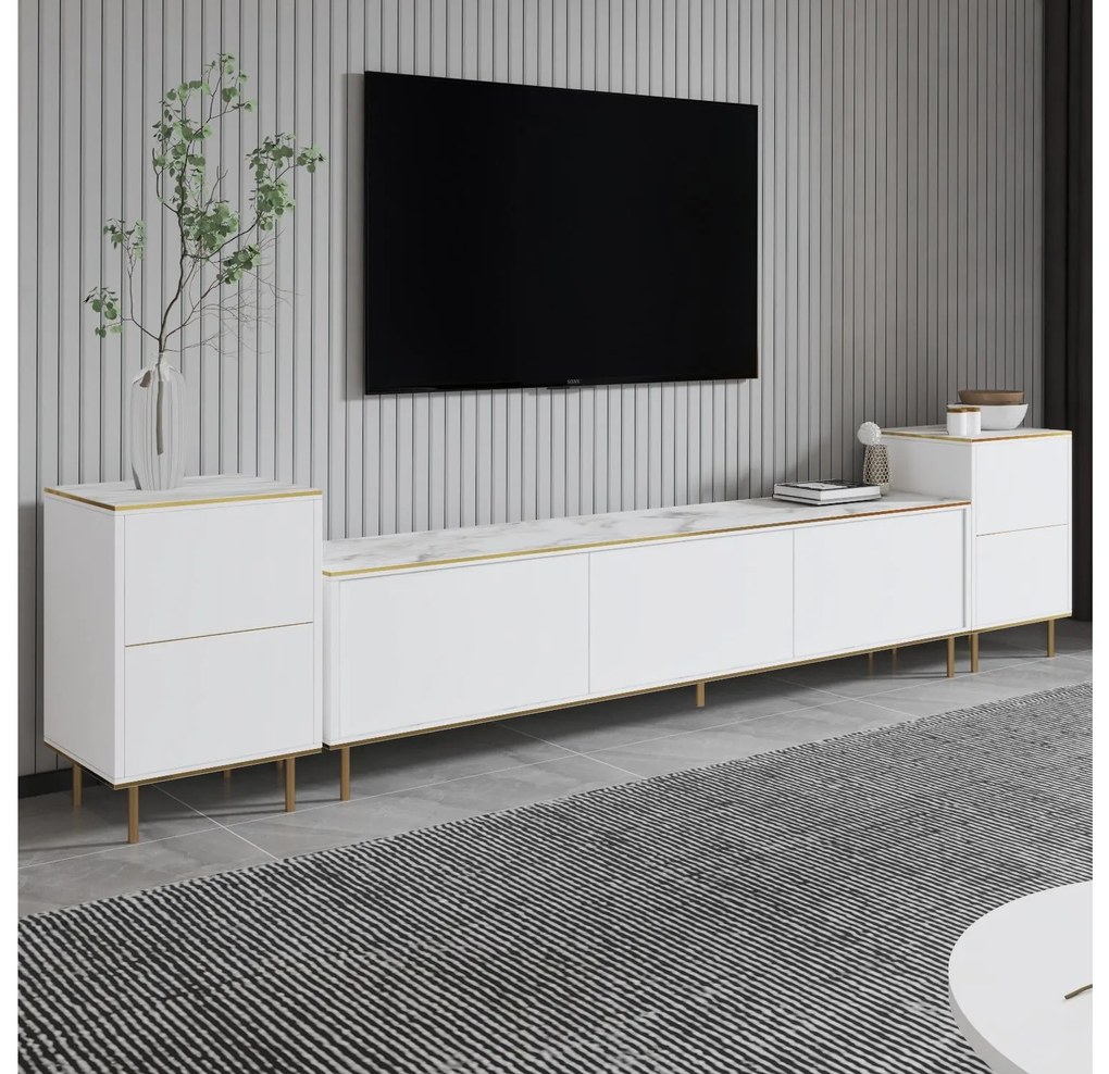 Mobilier living Mamene 3 (marmură deschis + auriu) . 1095702